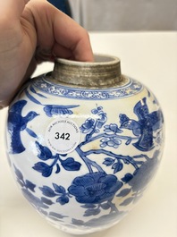 A Chinese blue and white 'birds among flowers' vase and cover, Kangxi