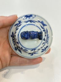 A Chinese blue and white garniture of five vases with landscape design, 19th C.
