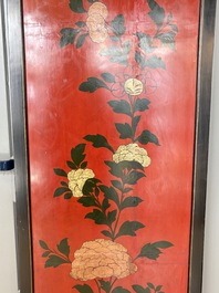 A Chinese Coromandel lacquered four-panel folding screen with mountainous landscapes, 17/18th C.
