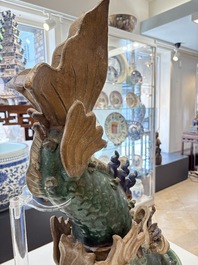 A pair of large Chinese polychrome-glazed fish-form roof tiles, 19th C.