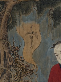 Two Chinese schools: 'Lan Caihe 蓝采和' and 'Lu Dongbin 吕洞宾', ink and colour on silk, 19th C.
