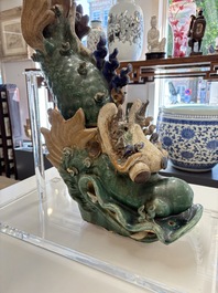 A pair of large Chinese polychrome-glazed fish-form roof tiles, 19th C.