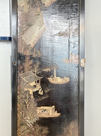 A Chinese Coromandel lacquered four-panel folding screen with mountainous landscapes, 17/18th C.