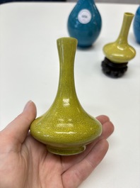 Three Chinese yellow-glazed vases and two turquoise-glazed vases, 19th C.