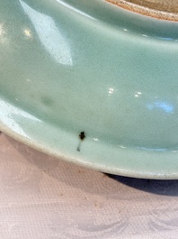 Three Chinese celadon-glazed plates with floral anhua design, 18/19th C.