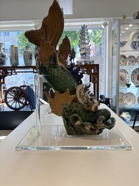 A pair of large Chinese polychrome-glazed fish-form roof tiles, 19th C.