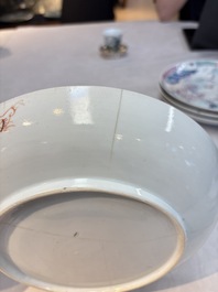 Four Chinese famille rose 'riverscape' plates and five 'flower basket' plates, Qianlong