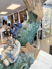 A pair of large Chinese polychrome-glazed fish-form roof tiles, 19th C.