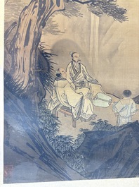 In the manner of Li Gonglin 李公麟 (1049-1106): 'Sages and servant under the tree', ink and colour on silk