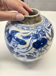 A Chinese blue and white 'birds among flowers' vase and cover, Kangxi