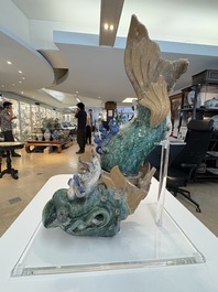 A pair of large Chinese polychrome-glazed fish-form roof tiles, 19th C.