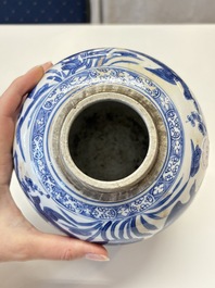 A Chinese blue and white 'birds among flowers' vase and cover, Kangxi