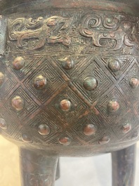 A Chinese archaic bronze ritual tripod food vessel, 'ding 鼎', Western Zhou