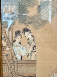 Four Chinese school paintings: &lsquo;Zhou Dunyi 周敦頤&rsquo;, &lsquo;Magu&rsquo;, and &lsquo;Ladies in a Garden&rsquo;, ink and colour on silk, 19/20th C.