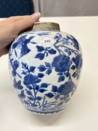 A Chinese blue and white 'birds among flowers' vase and cover, Kangxi