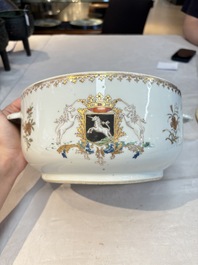 A Chinese famille rose armorial tureen and cover with the arms of van Beeftingh for the Dutch market, Qianlong