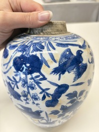 A Chinese blue and white 'birds among flowers' vase and cover, Kangxi