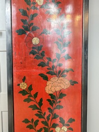 A Chinese Coromandel lacquered four-panel folding screen with mountainous landscapes, 17/18th C.