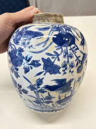 A Chinese blue and white 'birds among flowers' vase and cover, Kangxi