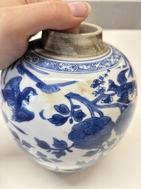 A Chinese blue and white 'birds among flowers' vase and cover, Kangxi