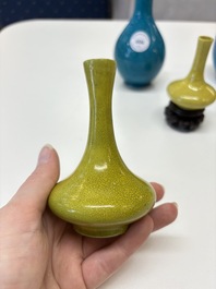 Three Chinese yellow-glazed vases and two turquoise-glazed vases, 19th C.