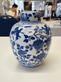 A Chinese blue and white 'birds among flowers' vase and cover, Kangxi