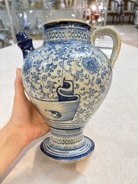 A fine blue and white Antwerp maiolica wet drug jar, 16th C.