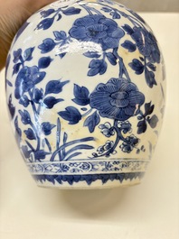 A Chinese blue and white 'birds among flowers' vase and cover, Kangxi