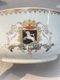 A Chinese famille rose armorial tureen and cover with the arms of van Beeftingh for the Dutch market, Qianlong