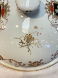 A Chinese famille rose armorial tureen and cover with the arms of van Beeftingh for the Dutch market, Qianlong