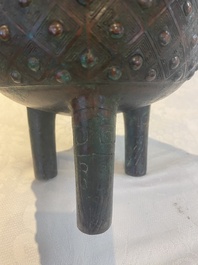 A Chinese archaic bronze ritual tripod food vessel, 'ding 鼎', Western Zhou