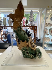 A pair of large Chinese polychrome-glazed fish-form roof tiles, 19th C.