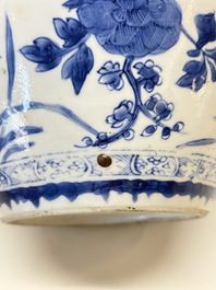 A Chinese blue and white 'birds among flowers' vase and cover, Kangxi