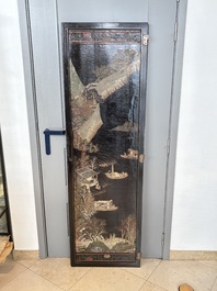 A Chinese Coromandel lacquered four-panel folding screen with mountainous landscapes, 17/18th C.