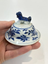 A Chinese blue and white garniture of five vases with landscape design, 19th C.
