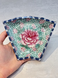 A rare Chinese enamelled Yixing stoneware nine-piece 'peonies' sweetmeat set, 19th C.
