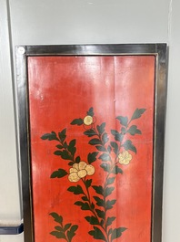 A Chinese Coromandel lacquered four-panel folding screen with mountainous landscapes, 17/18th C.