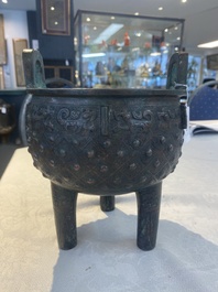 A Chinese archaic bronze ritual tripod food vessel, 'ding 鼎', Western Zhou