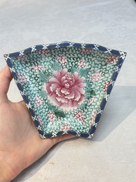 A rare Chinese enamelled Yixing stoneware nine-piece 'peonies' sweetmeat set, 19th C.