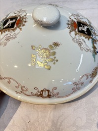 A Chinese famille rose armorial tureen and cover with the arms of van Beeftingh for the Dutch market, Qianlong