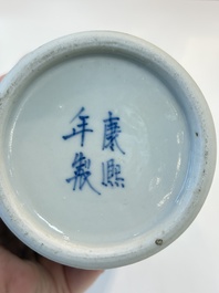 A Chinese blue and white garniture of five vases with landscape design, 19th C.