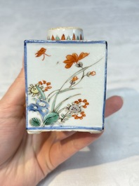 A pair of Chinese famille verte rectangular tea caddies and covers with fighting roosters, Kangxi