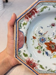 A Chinese famille rose octagonal 'antiquities' dish, Yongzheng/Qianlong