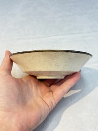 A Chinese ding-type lobed dish with a bronze mount, Song