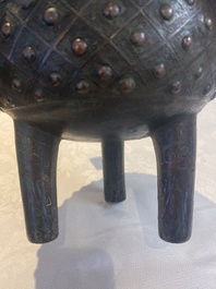 A Chinese archaic bronze ritual tripod food vessel, 'ding 鼎', Western Zhou