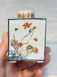 A pair of Chinese famille verte rectangular tea caddies and covers with fighting roosters, Kangxi