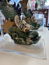 A pair of large Chinese polychrome-glazed fish-form roof tiles, 19th C.
