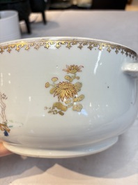 A Chinese famille rose armorial tureen and cover with the arms of van Beeftingh for the Dutch market, Qianlong
