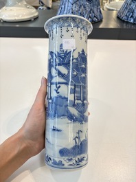 A Chinese blue and white garniture of five vases with landscape design, 19th C.