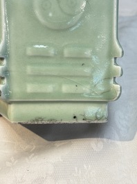 A Chinese celadon-glazed lozenge-shaped 'cong' vase, 19th C.